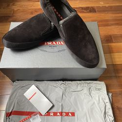 PRADA Men’s black Velour suede Slip On Casual Shoes - size 8.5