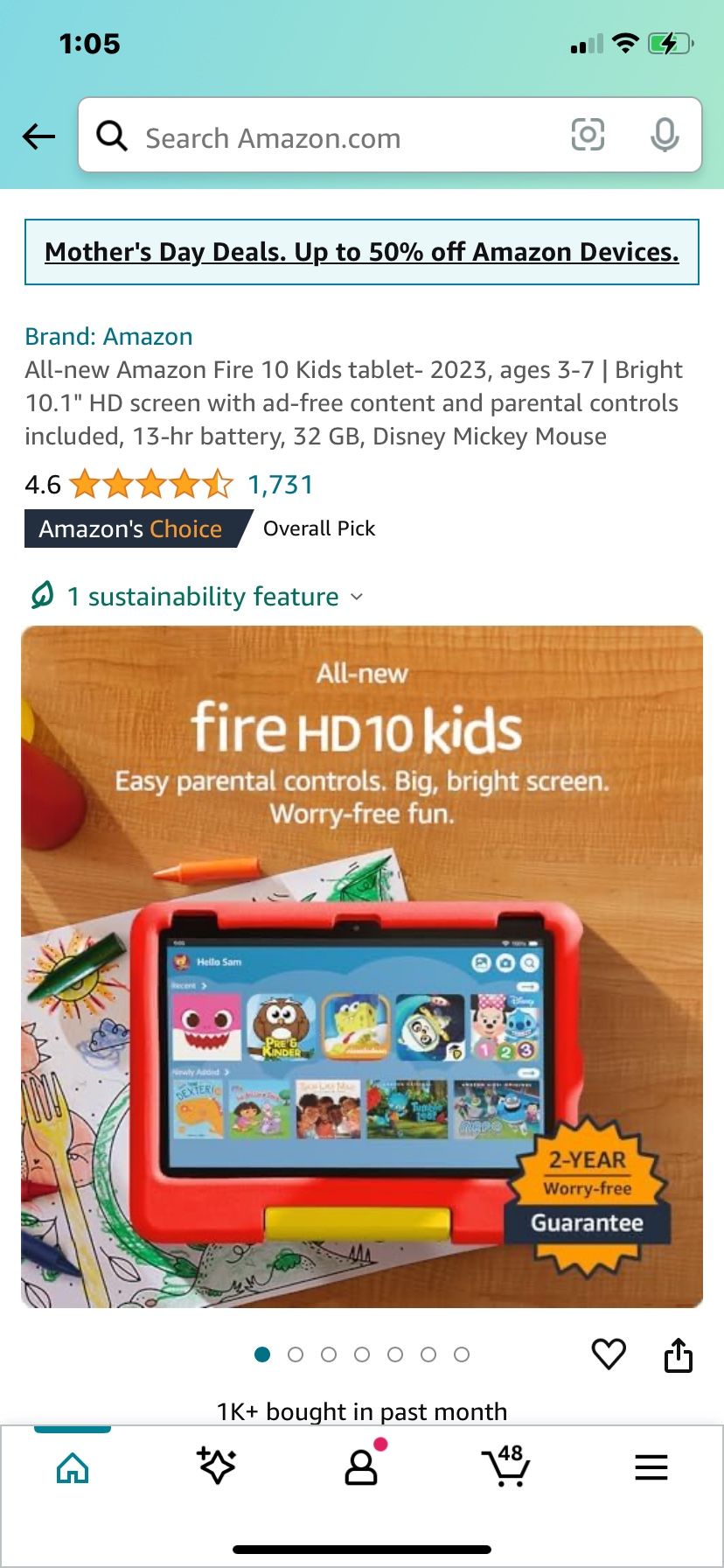 Tablet HD 10.1” Fire TV with Mickey Mouse Cover