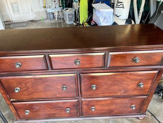 Dark Cherry Wood 7-Drawer Dresser
