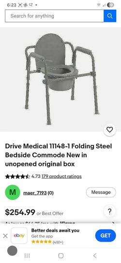 New Drive Medical 11148-1 Folding Steel Bedside Commode. Item is in unopened original box.