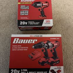 Impact wrench, drill, impact driver, 2 batteries, charger