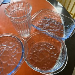 3 piece glass set + vase