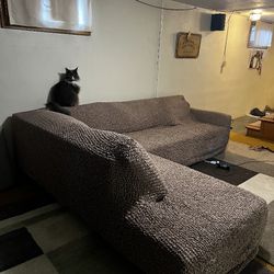 Large Gray L-Shaped Couch w/ Cover 