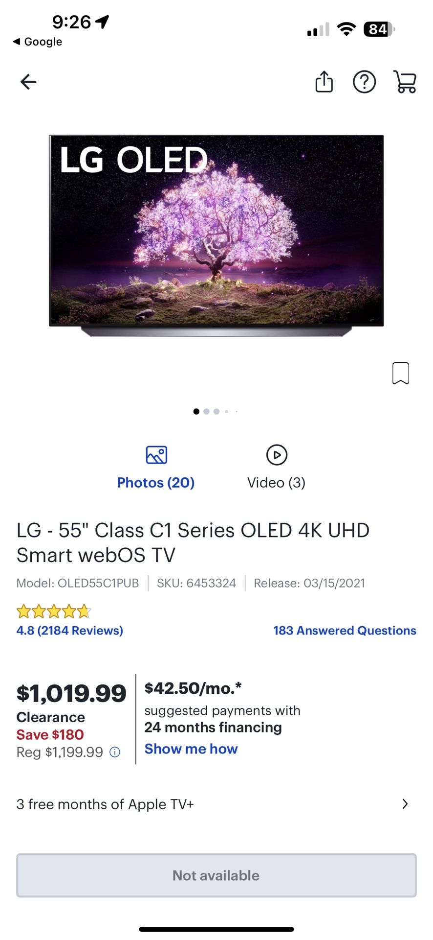 LG 55” OLED 4 k UHD Smart WebOS TV Like New!