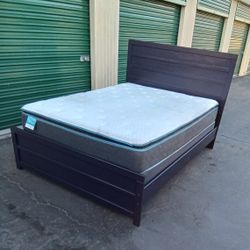 QUEEN BED FRAME WITH BOX SPRING AND MATTRESS 