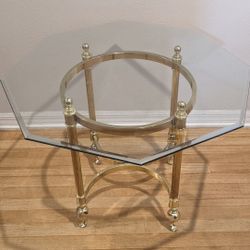 Octagon Glass and Gold Side Table