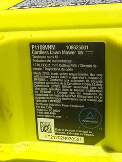 Ryobi 18v battery lawnmower $75 OBO battery not included