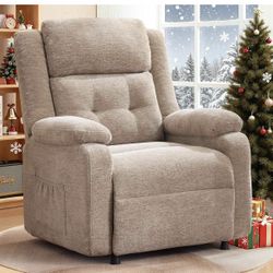 NEW - Power Recliner Chair for Adults, Oversized Electric Recliner with Thickened Cushions, Chenille Fabric Reclining Chair for Living Room, Bedroom, 