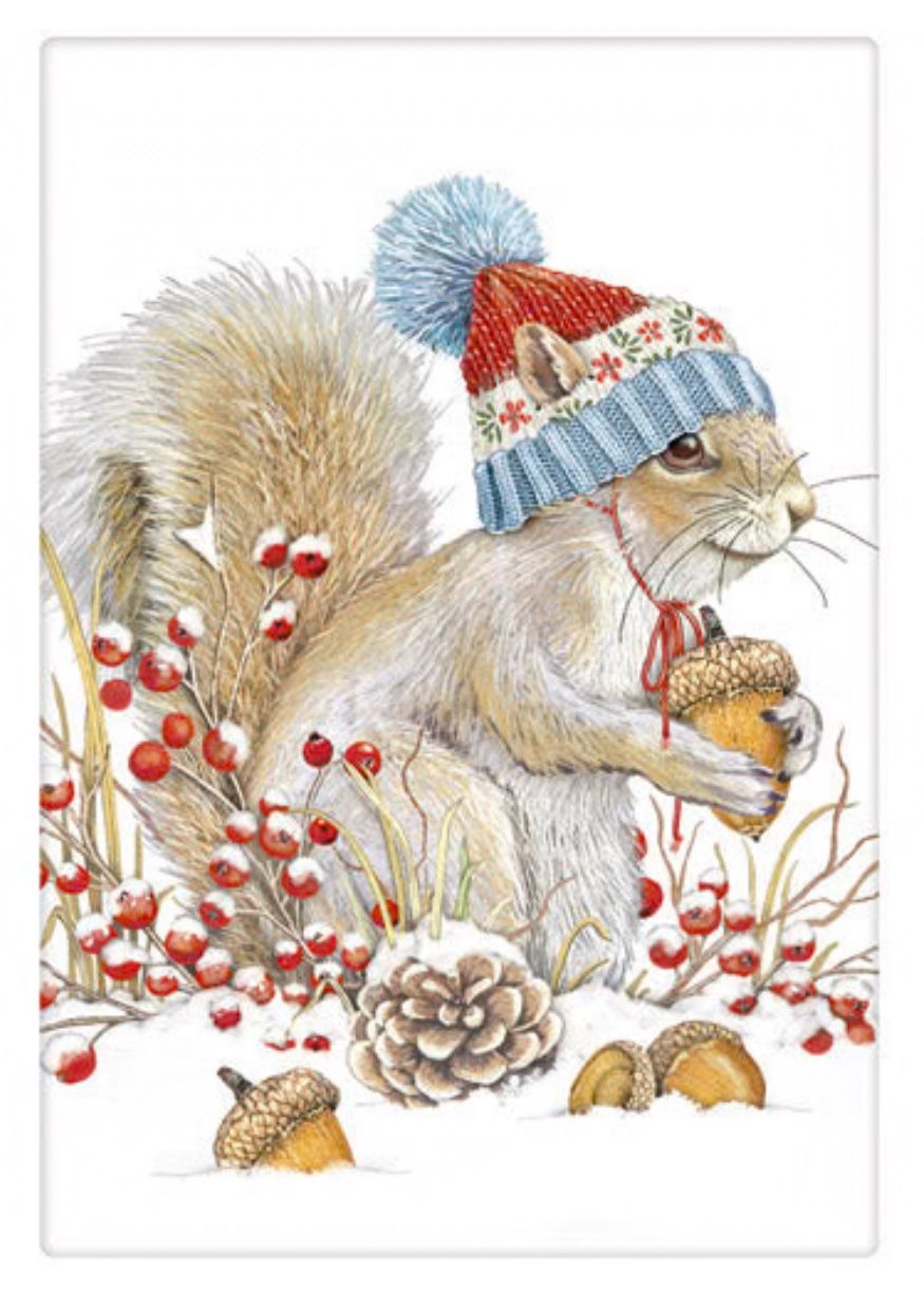 Flour Sack Kitchen Dish Towel Winter Squirrel Mary Lake - Thompson New