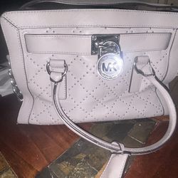 Michael Kors Studded Hamilton Satchel gray in color