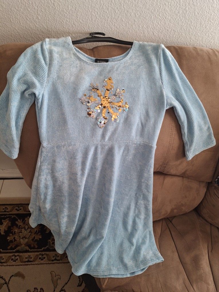 Baby Blue Velvet  Snowflake Dress 