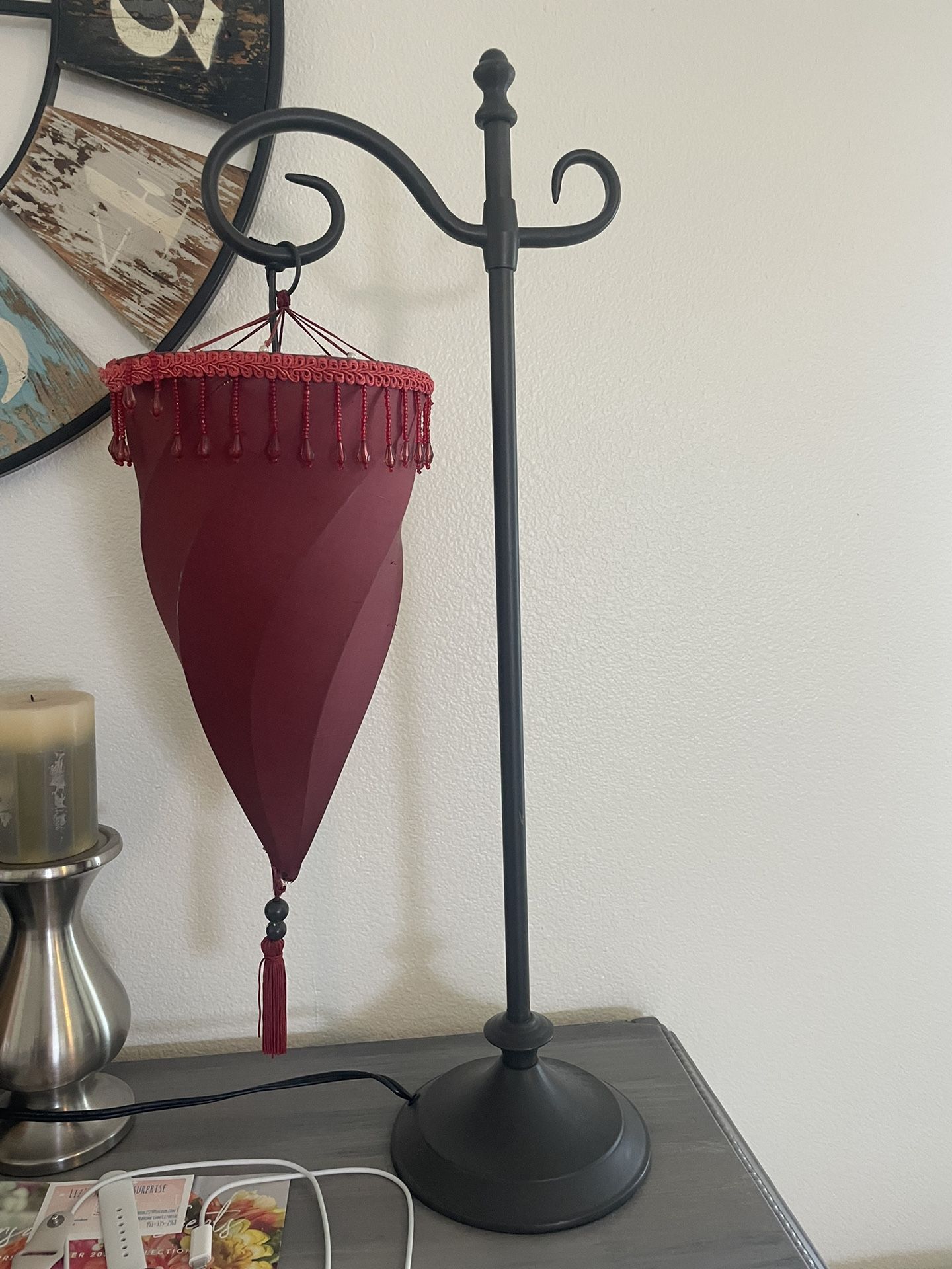 Pottery Barn MEDINA Red Silk Shade Moroccan Style Table Lamp