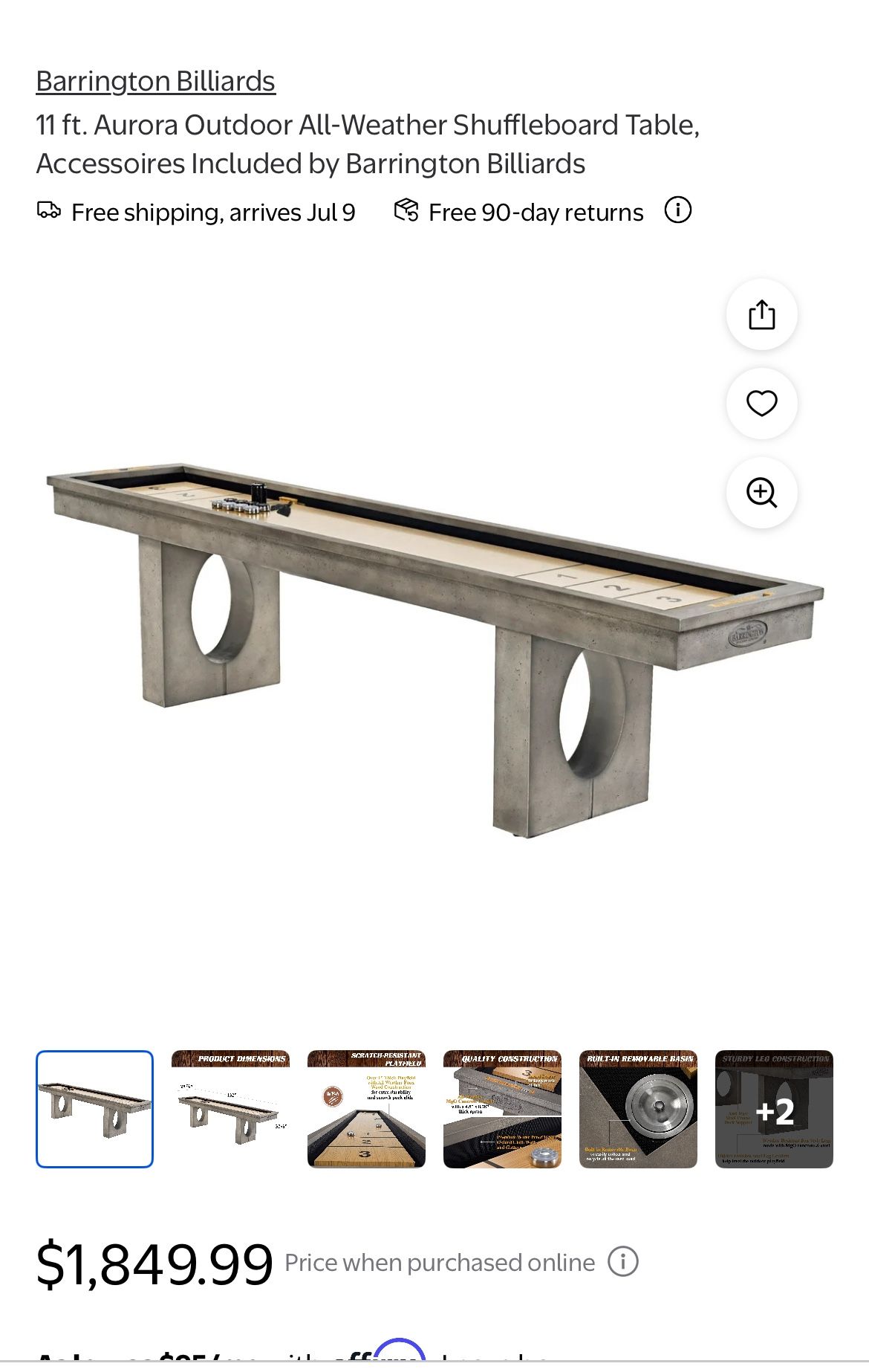 11 ft. Aurora Outdoor All-Weather Shuffleboard Table, Accessoires Included by Barrington Billiards