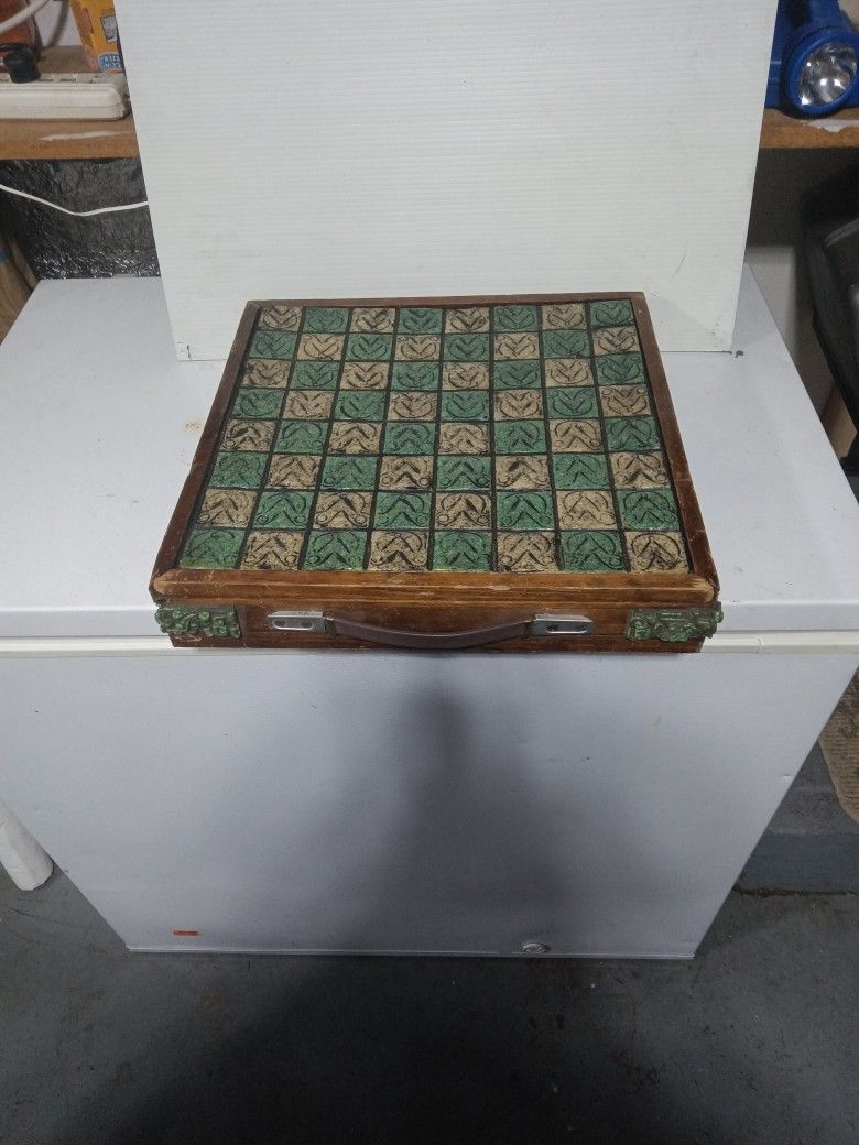 Antique Stone Chess Set And Carry Case