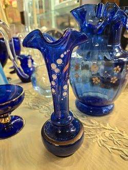 7 1/2" Bohemia Cobalt w/ Enamel 24k Gold Vase