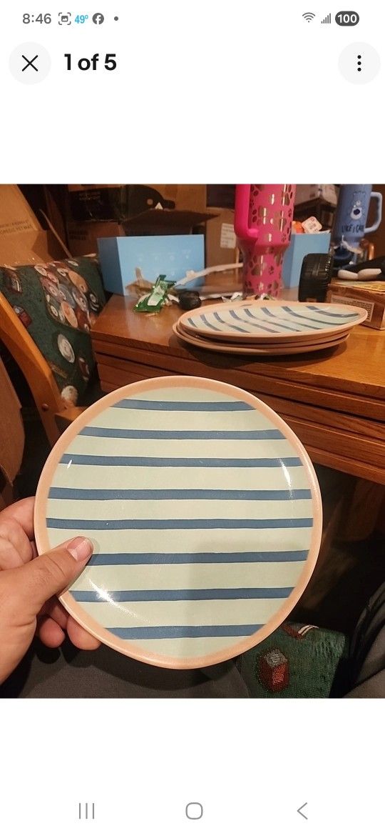 Threshold Summer Coastal Melamine 8.5” Salad Plates Blue Stripe Set Of 4