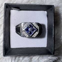 Vintage Men's Sapphire & Diamond Sterling Ring, Size 11