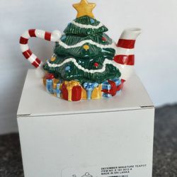 VTG Ceramic Mini Collectible Teapot  December "Oh Christmas Tree" W/ Box