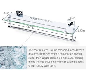 20-Inch Tempered Glass Bathroom Shelf with Towel Bar – Chrome Polished & Stainless Steel