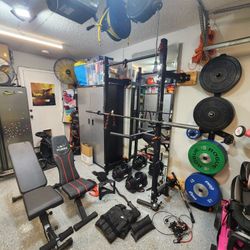 Home Garage Workout Kit FOLDABLE CAGE,cage,system,package,weights,dumbells, Bench,squat Rack
