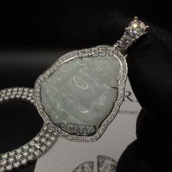 VVS1 Moissanite & .925 Sterling Silver — Custom Iced Out Jade Buddha Pendant