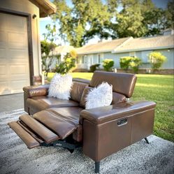 Scandinavian Designs Power Leather Reclining Loveseat | Adjustable Headrests + USB – FREE Delivery