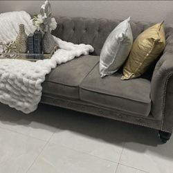 Grey Tufted Sofa 