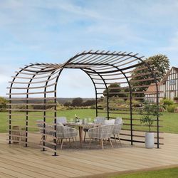 Sunjoy 12-ft W x 14-ft L x 10-ft H Dark brown Metal Attached Pergola $800