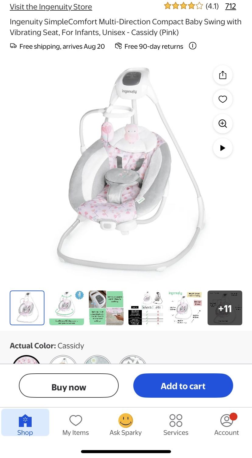 Ingenuity  Simple comfort Multi Direction Compact Baby Swing With Vibrating Seat