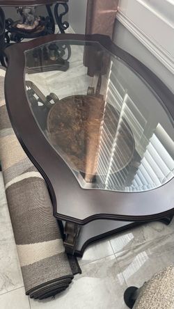 Dark Wood Glass Top Coffee Table , entry table and two side tables