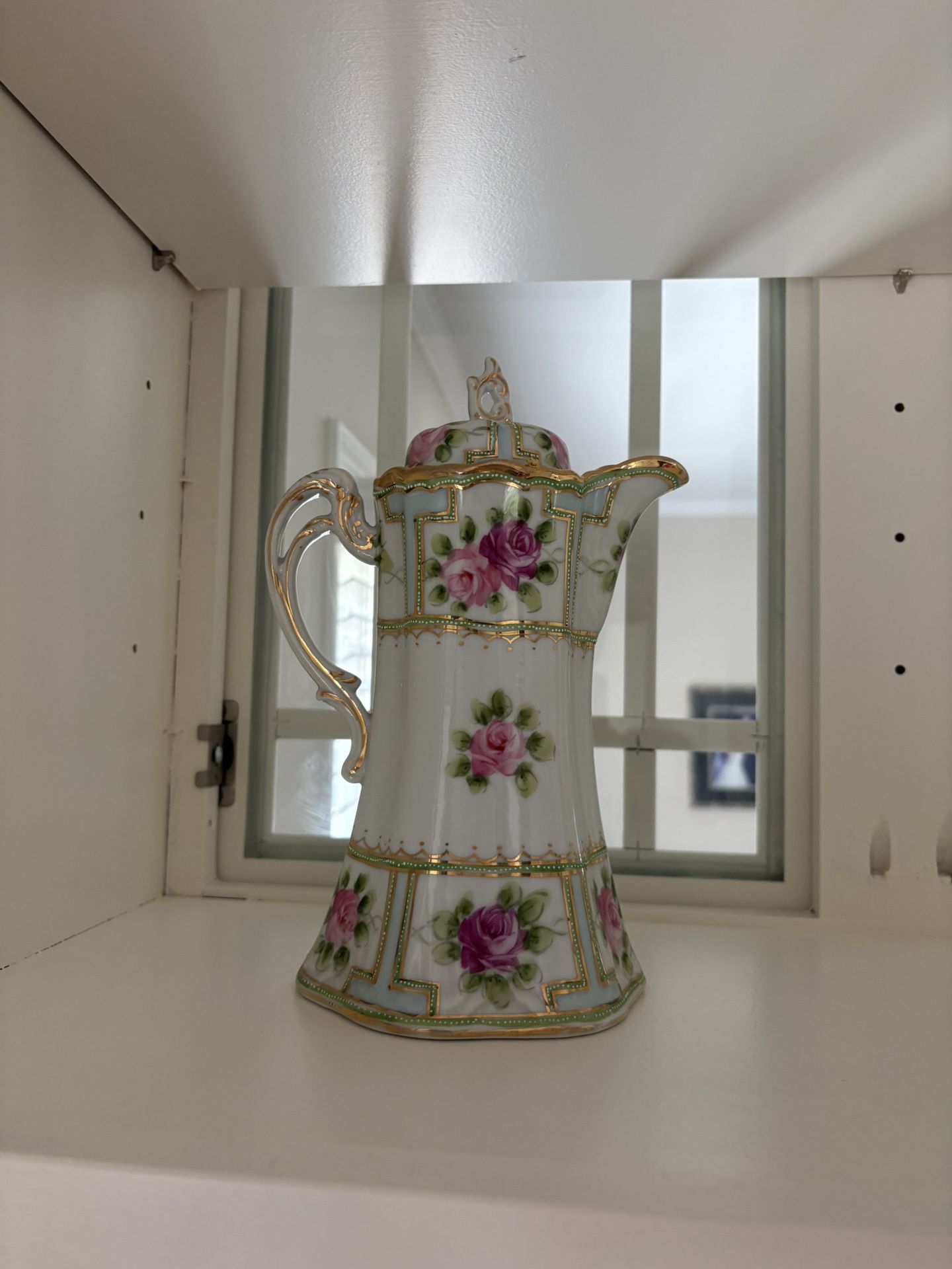 Antique Nippon Hand-Painted Floral Porcelain Coffee Pot w/ Gold Trim – Rare Collectible