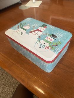 Tin Christmas Snowman Container