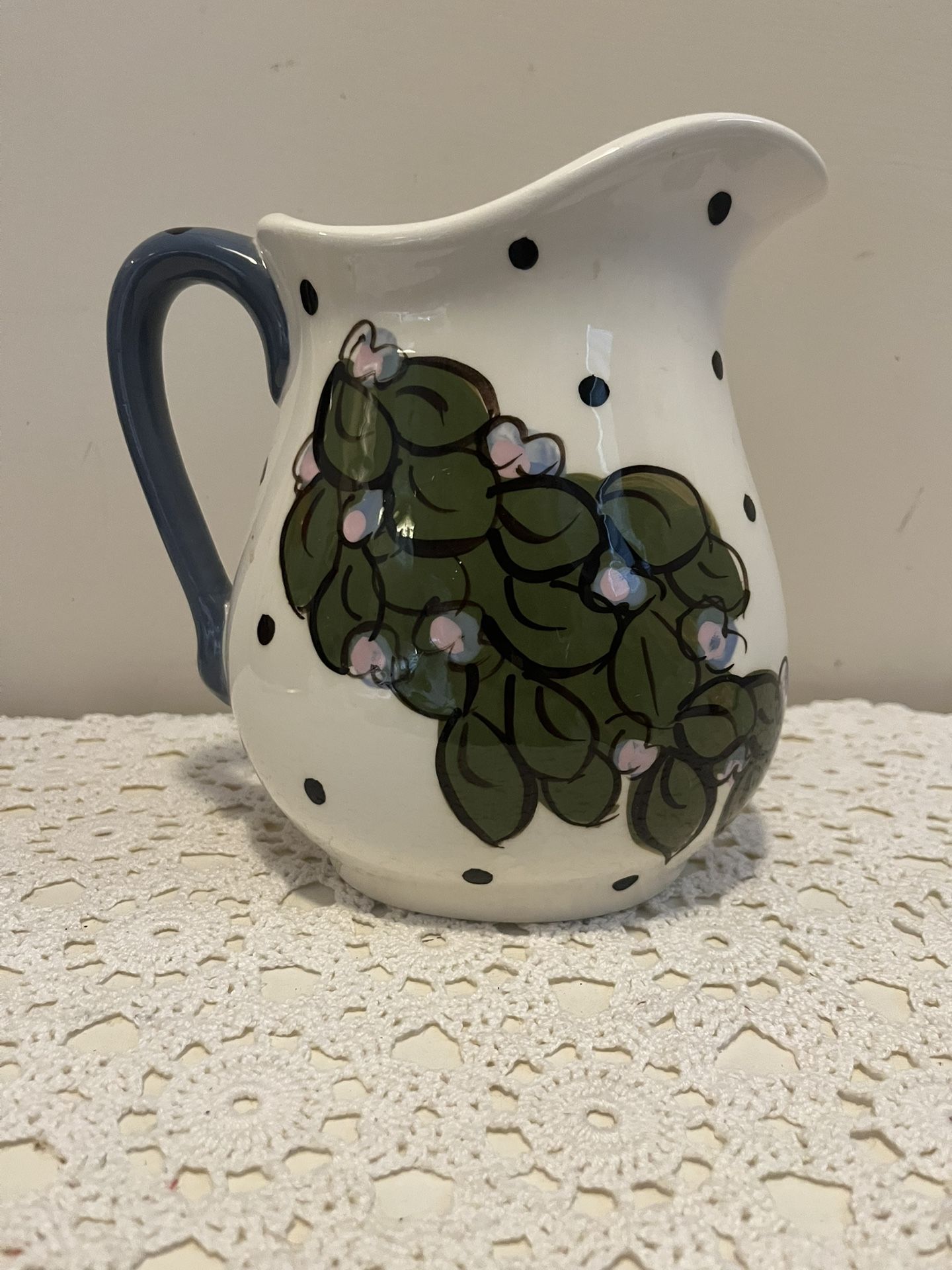 Paula Estey Pitcher Hand Painted Art Pottery Tall Pitcher Grapes