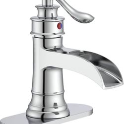 Bathroom Faucet Waterfall Sink Faucets Bath Chrome Single Handle Farmhouse Sink Vanity 1 Hole or 3 Hole Basin Mixer Tap Lavatory Faucet with Deck Plat
