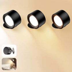 Black White Wall Mounted Lamp LED Wall Lights with Rechargeable Battery Operated, 3 Color Temperatures & 3 Brightness Levels 360°Rotate Magnetic Ball,
