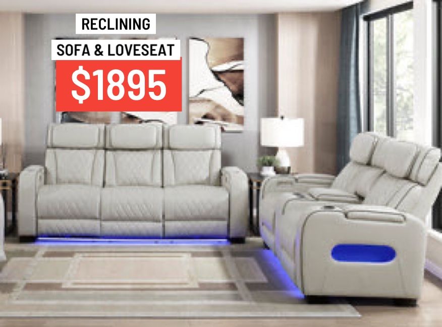 2 PCs Reclining sofa and Loveseat With Pull Down Tray + FREE Delivery! 🚚