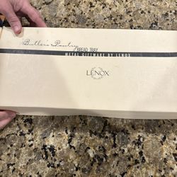 Lenox Butlers Pantry Metal Bread Tray Server W/ Ceramic Warmer Insert Nib