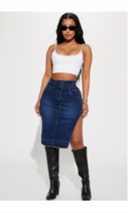 Distressed midi denim skirt size S fits like a M/L