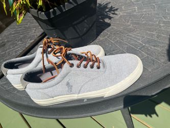 Polo Ralph Lauren Vaughn Men’s Grey Blue Canvas Sneakers 8.5D Leather Laces