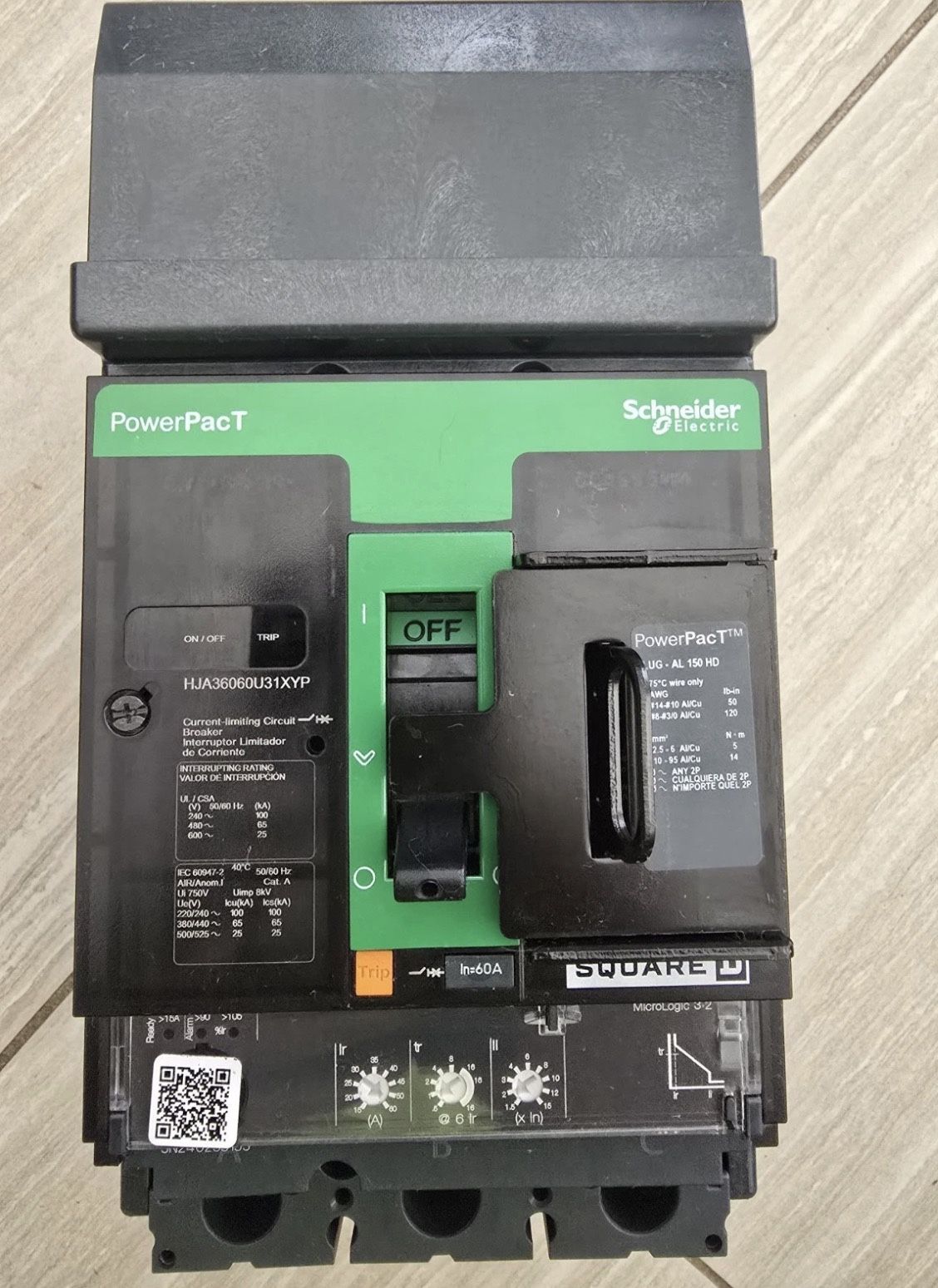 HJA36060U31XYP - Square D I-Line PowerPacT 600V 60A 3 pole circuit breaker