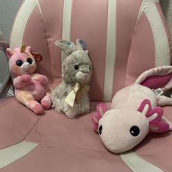 Plushie Bundle - Ty Beanie Boo, Fiesta Axolotl, & Bunny