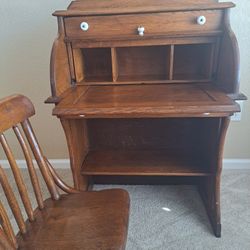 Antique Rolltop Children's Desk And Chair