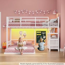 Bunk Bed Twin Over Twin with 8 Drawers, Twin Bunk Bed for Kids, 4 Shelves,Low Bunk Bed, Led Lights & Charging Station,15" H Safety Guardrail & Stair,W