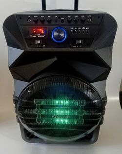 15" Bluetooth Wireless Portable Rechargeable Speaker with Wheels and Multiple inputs USB/SD/AUX, FM Radio, Mic/Guitar AC/DC Power,  Remote Control