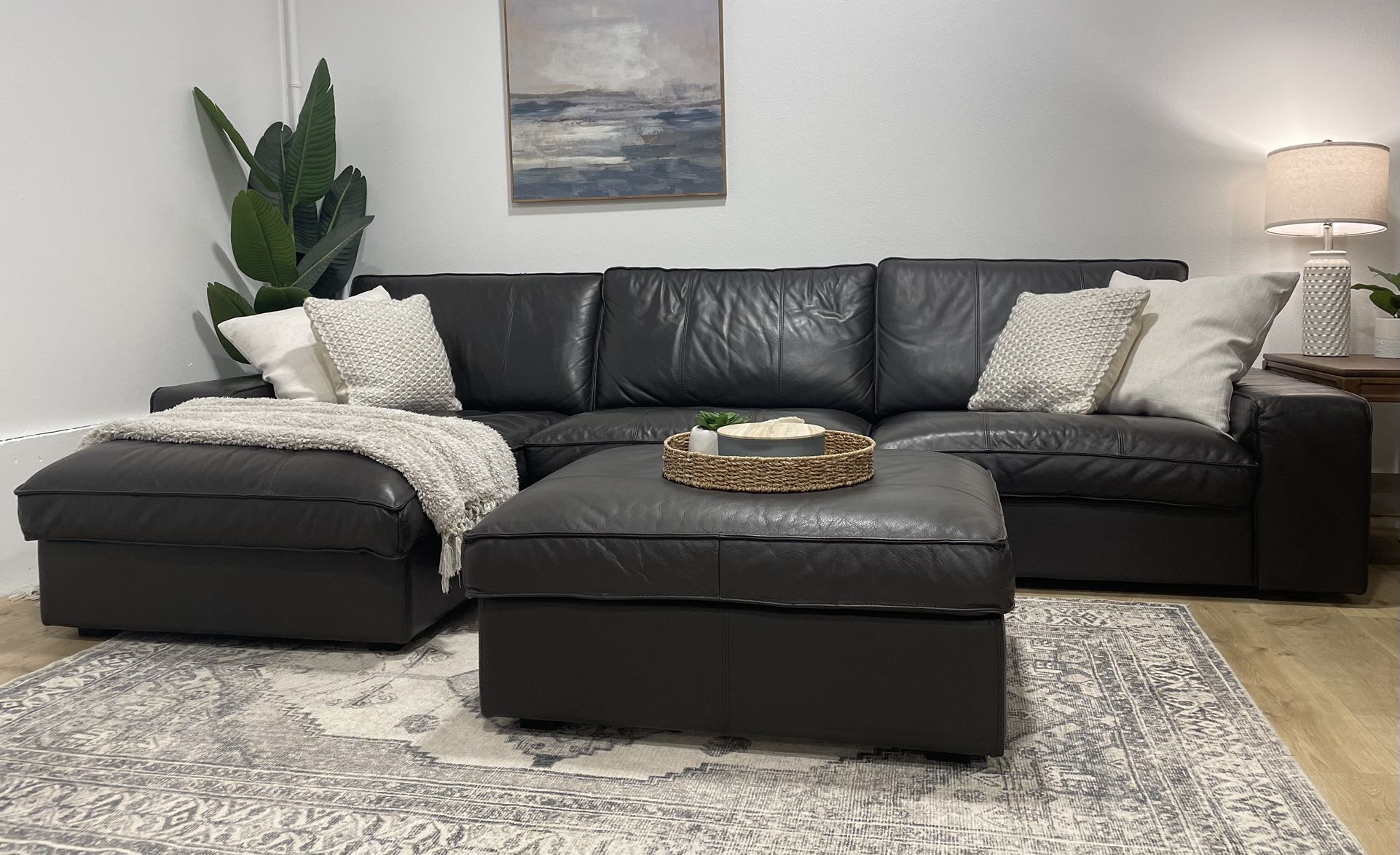 Leather Sectional with Ottoman