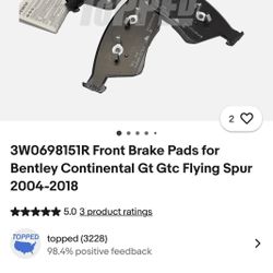 3W0698151R Front Brake Pads for Bentley Continental Gt Gte Flying Spur 2004-2018