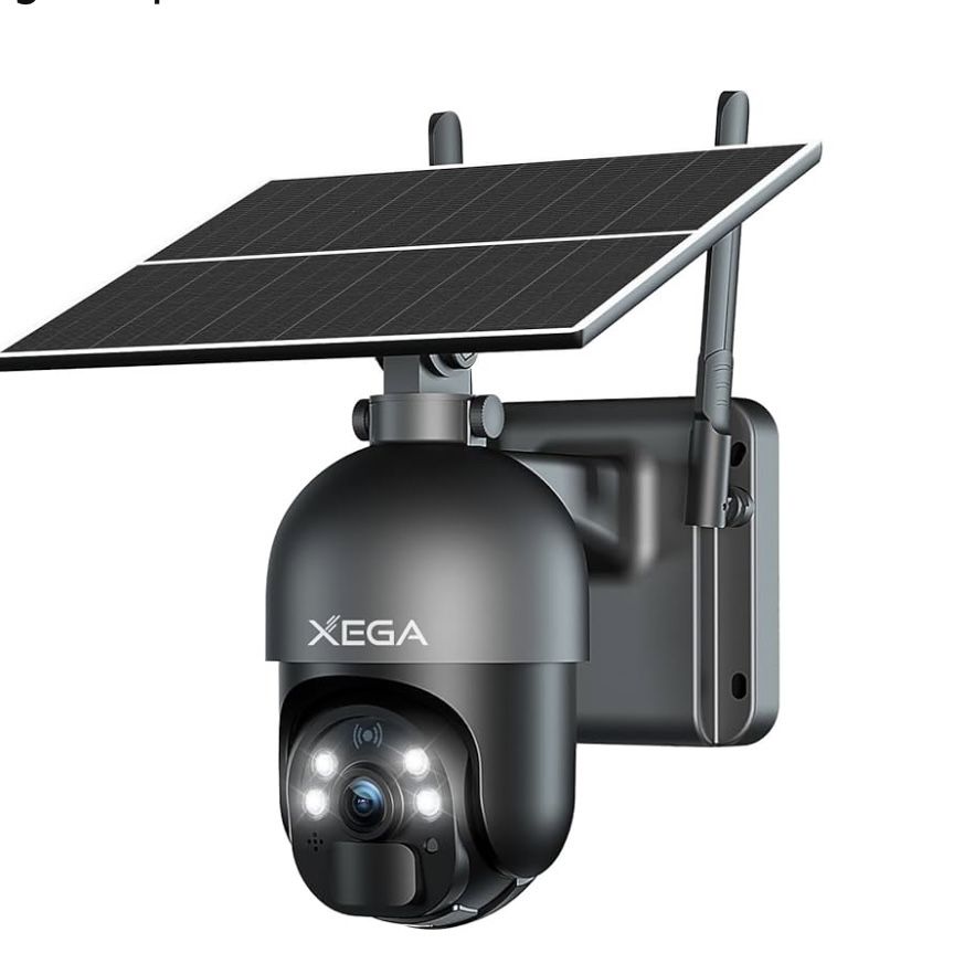 Xega 4G LTE Cellular Security Camera Outdoor Solar Camera Wireless Built-in SIM Card, 2K HD Color Night Vision PTZ 360° View, Smart PIR Motion Detecti