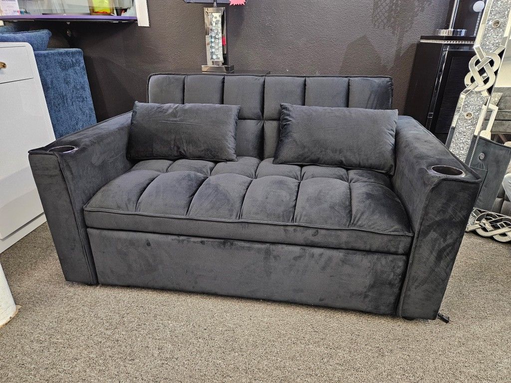 Brand New Sofa Pull Out Bed Futon Back Black Velvet $389