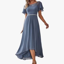 Dusty Blue Chiffon Formal Dress
