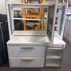 New 40” Black Or White Floating Bathroom Vanity w/ Sink & Medicine Cabinet 